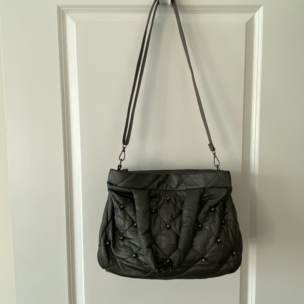 Marina Galanti Dark gray puffy quilted shoulder bag w/ crossbody strap, metal